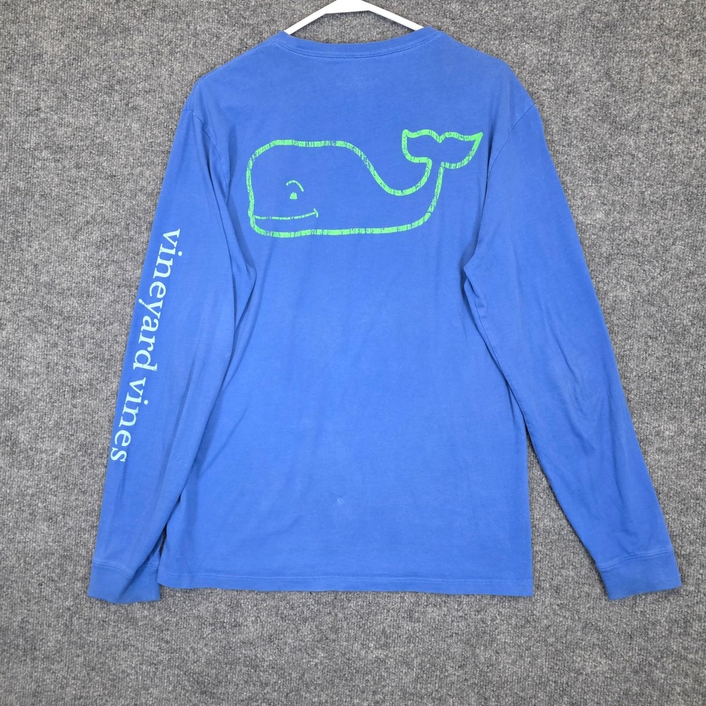 Vineyard Vines T-Shirt Mens Small Blue Long Sleeve Whale Graphic Pocket Tee